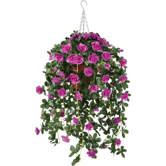 Artificial Azalea Silk Flowers with Hanging Basket for Outdoor Indoor - Picture 1 of 6